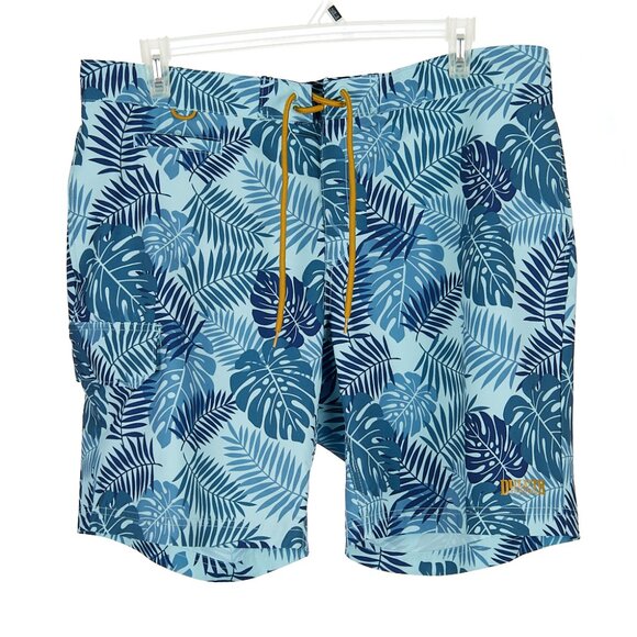 Duluth Trading Co Shorts Blue Flex Bull Moose Palm Print Men's 38